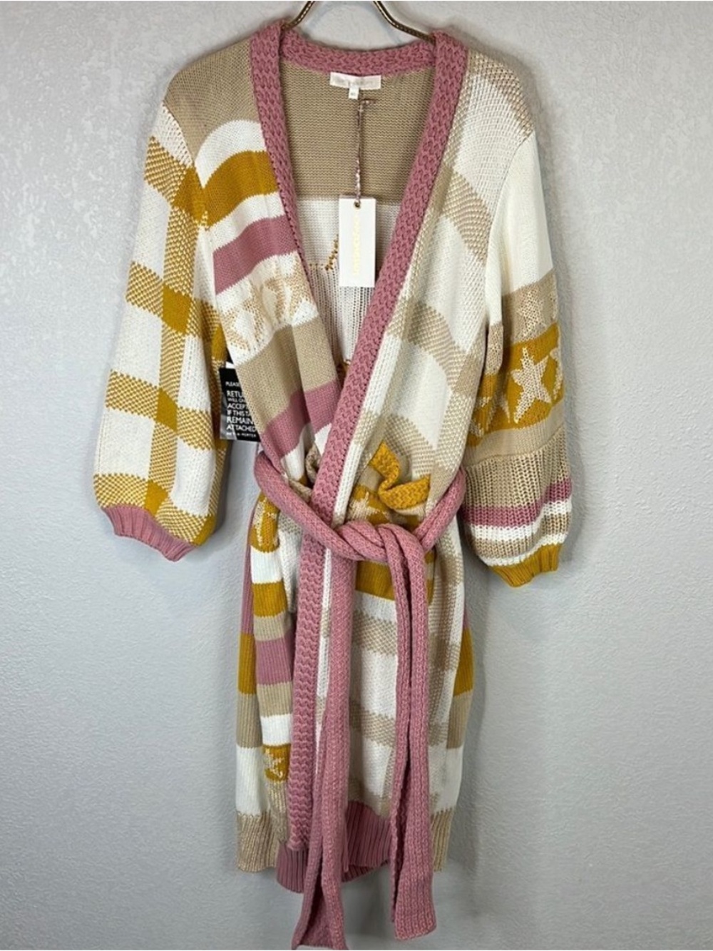 LoveShackFancy Grayson Duster Cardigan Desert Sunset M/L Belted Star Cotton - Picture 5 of 15